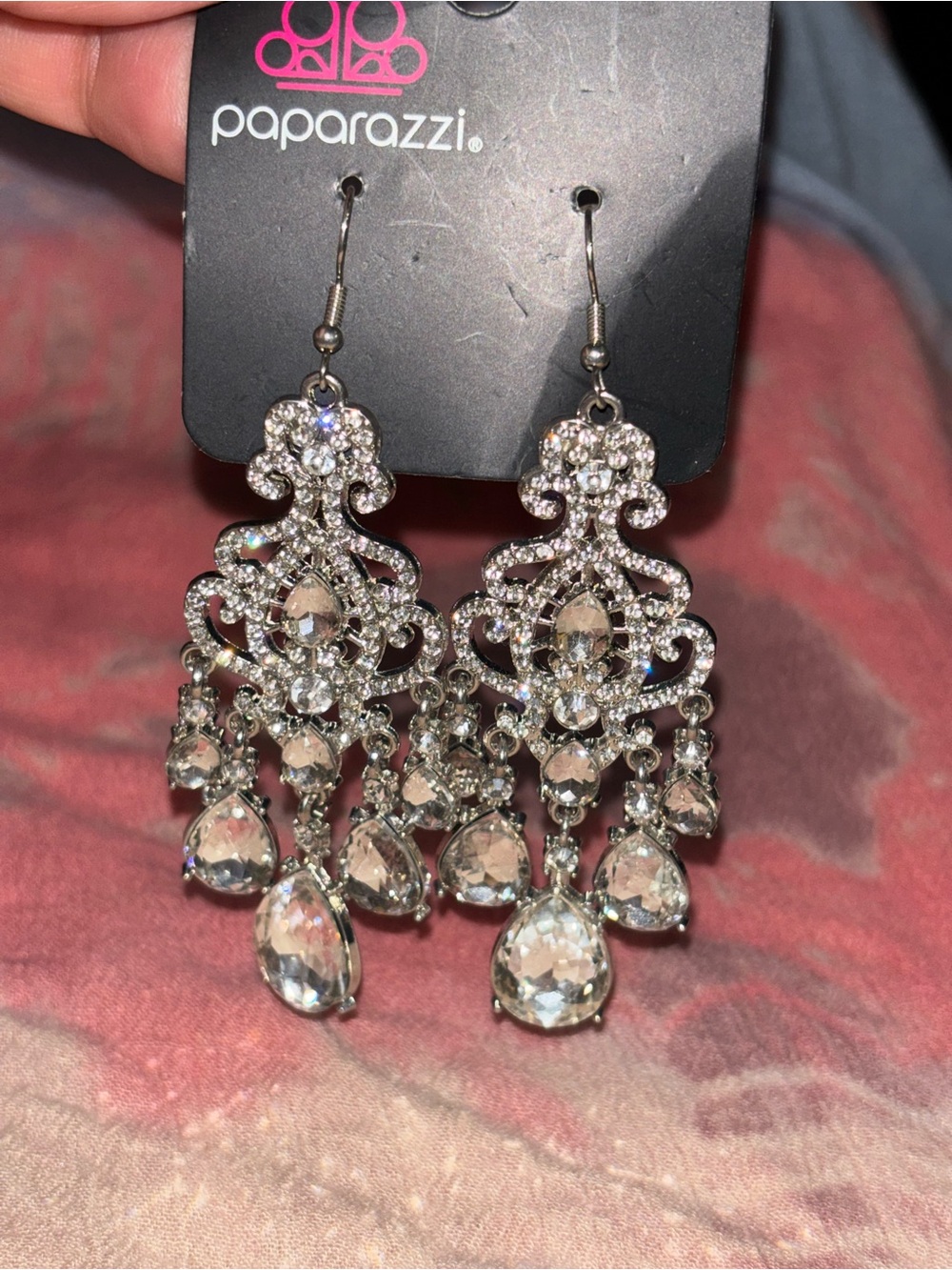 paparazzi Silver Clear Crystal Chandelier Earrings